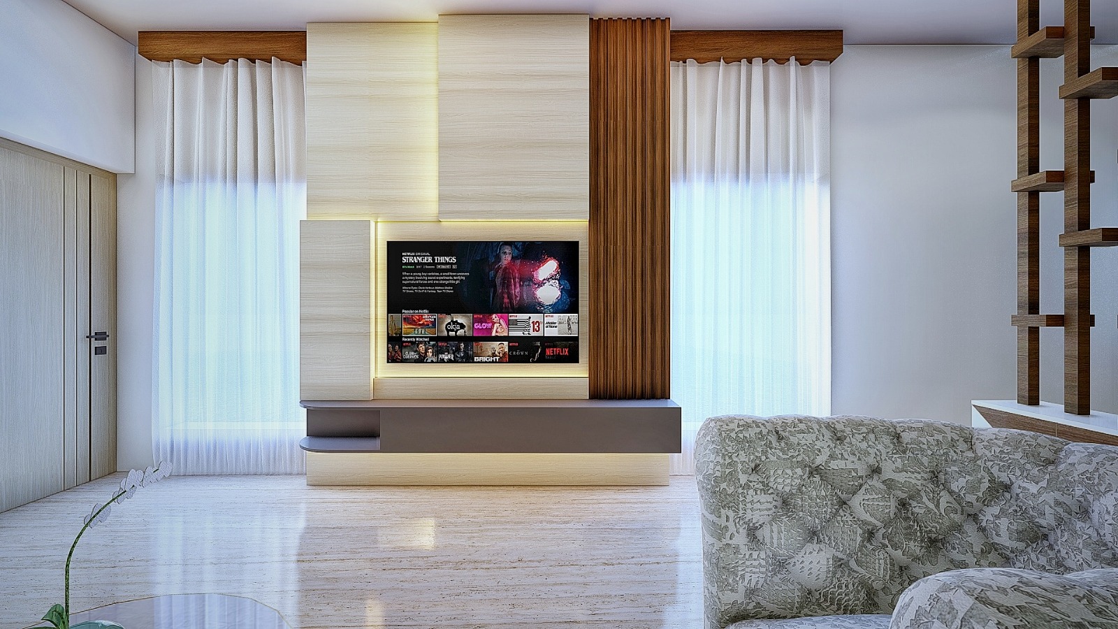 Calypso Full-Length Entertainment Unit with a Tall Storage Unit