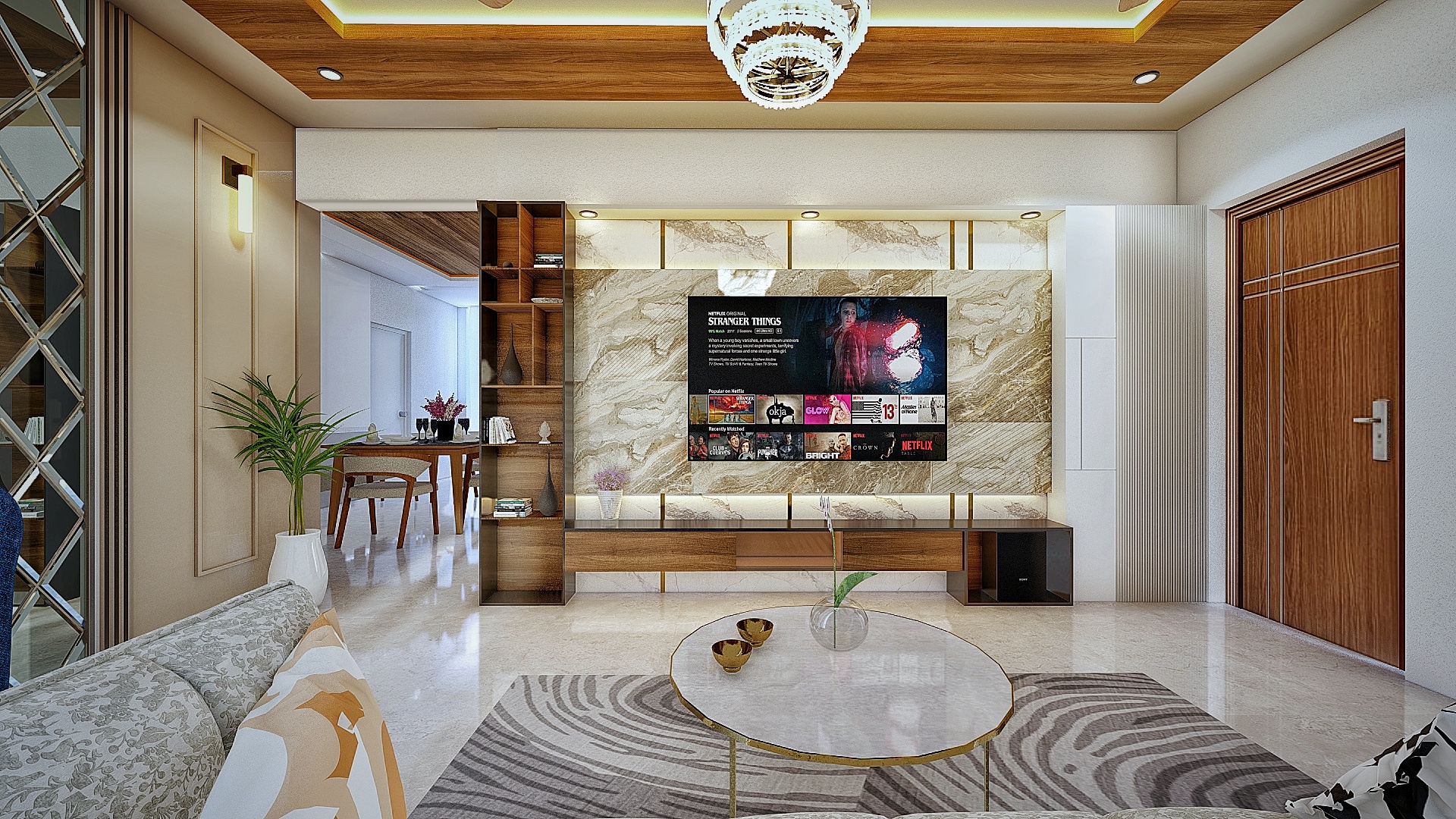 Calypso Full-Length Entertainment Unit with a Tall Storage Unit